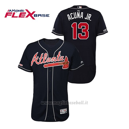 Maglia Baseball Uomo Atlanta Braves Ronald Acuna Jr. 150th Aniversario Patch Autentico Flex Base Blu
